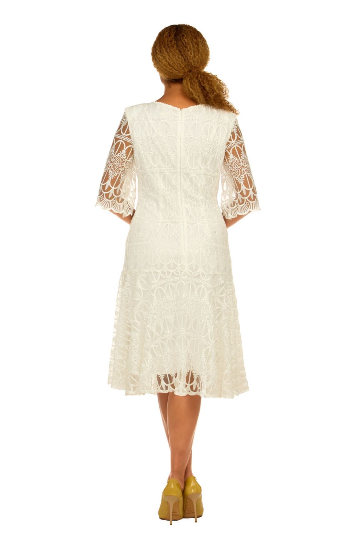 Embroidery Luxurious Lace Pleated Flare Dress