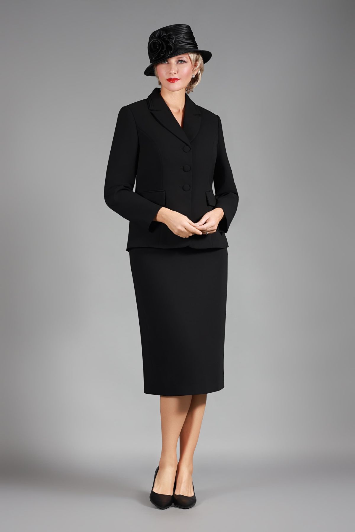 2-piece Notch Layered Collar 3-Button Jacket & Skirt Suit
