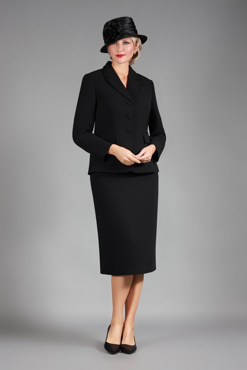 2-piece Notch Layered Collar 3-Button Jacket & Skirt Suit