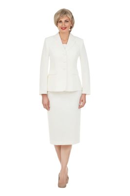 Giovanna Women's 2-piece Notch Layered Collar 3-Button Jacket & Skirt Suit, White, 18