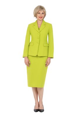 Giovanna Women's 2-piece Notch Layered Collar 3-Button Jacket & Skirt Suit, Lime, 18