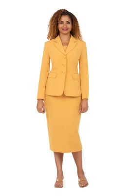 Giovanna Women's 2-piece Notch Layered Collar 3-Button Jacket & Skirt Suit, Gold, 18