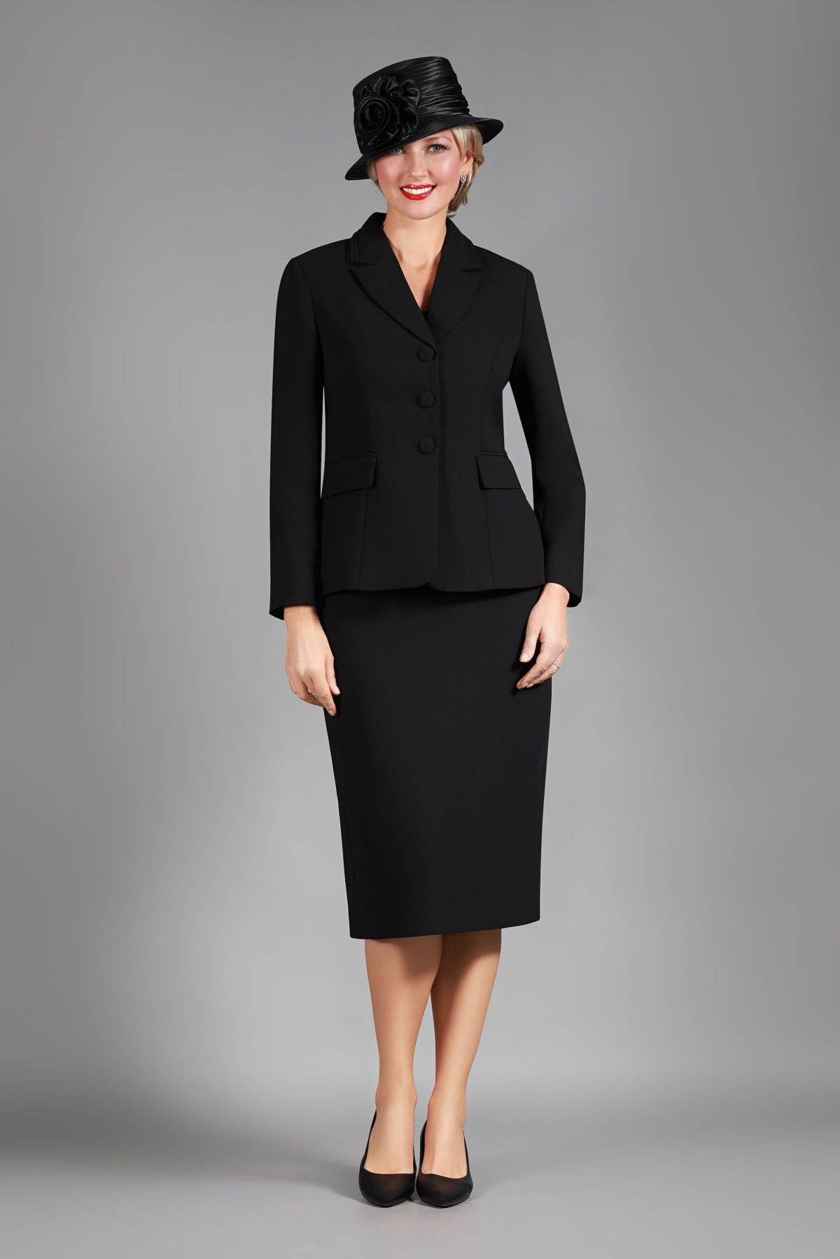 2-piece Notch Layered Collar 3-Button Jacket & Skirt Suit