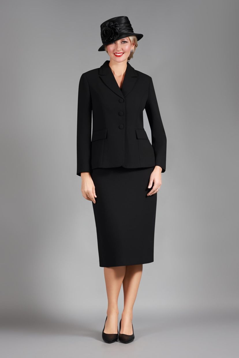 2-piece Notch Layered Collar 3-Button Jacket & Skirt Suit