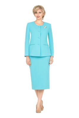 Giovanna Women's 2-piece Collarless 4-button Skirt Suit with Brooch