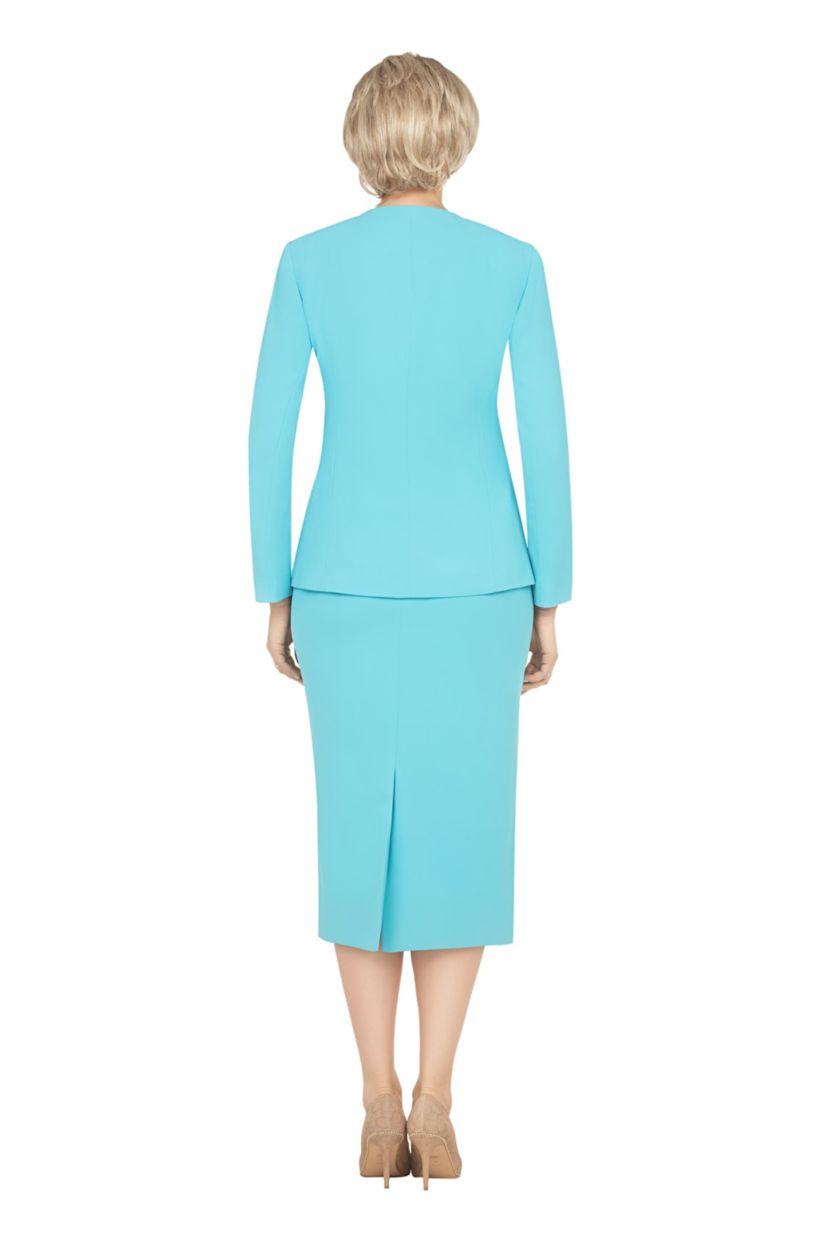 2-piece Collarless 4-button Skirt Suit with Brooch