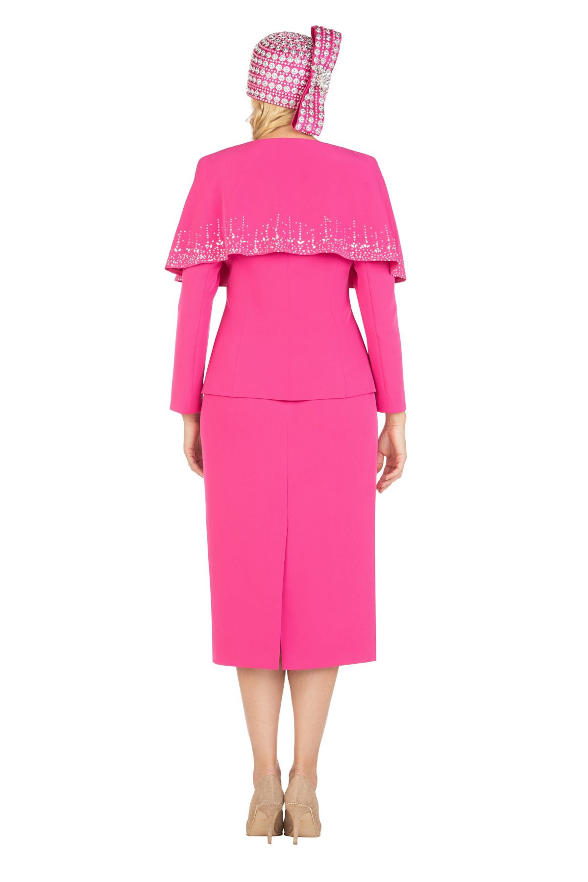 2-piece Faux Cape Skirt Suit with Rhinestones Décor