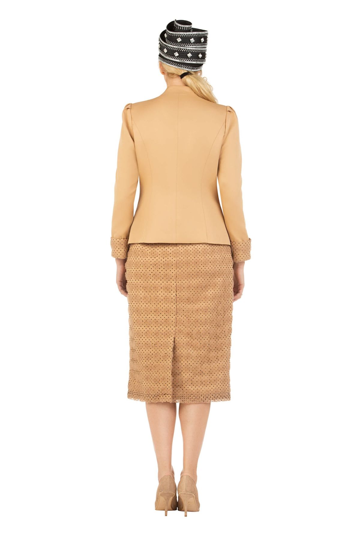 3-piece Dotted Textured Lace/Crepe Combo Skirt Suit