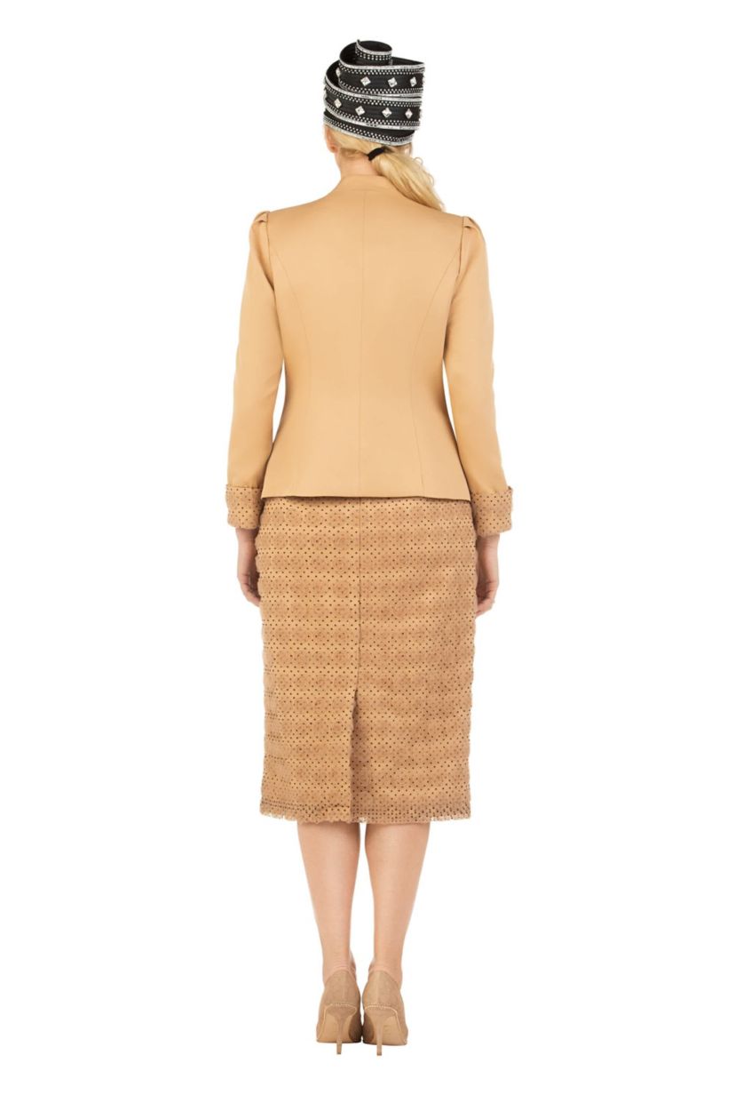 3-piece Dotted Textured Lace/Crepe Combo Skirt Suit