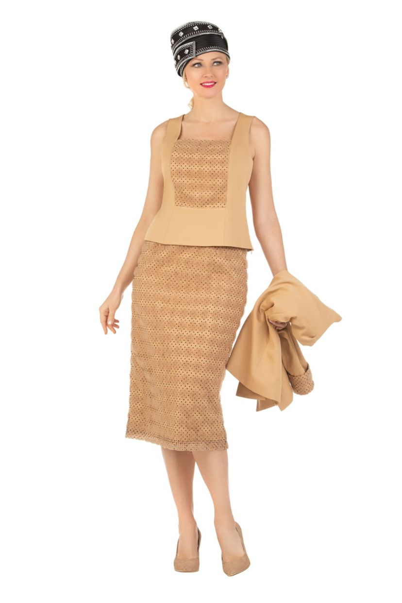 3-piece Dotted Textured Lace/Crepe Combo Skirt Suit