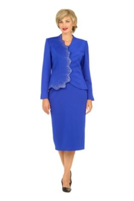 Giovanna Women's 2-piece Scalloped Asymmetric Jacket Skirt Suit with Rhinestone Accents