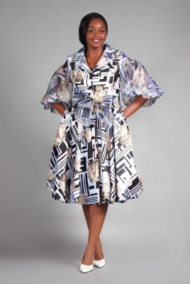 Giovanna Women's Puff Sleeve Print Shirt Dress in Silky Twill & Organza