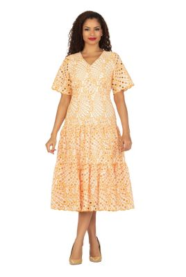 Giovanna Women's V-neck Short Sleeve Cotton Blend A-line Tiered Eyelet Dress, 20