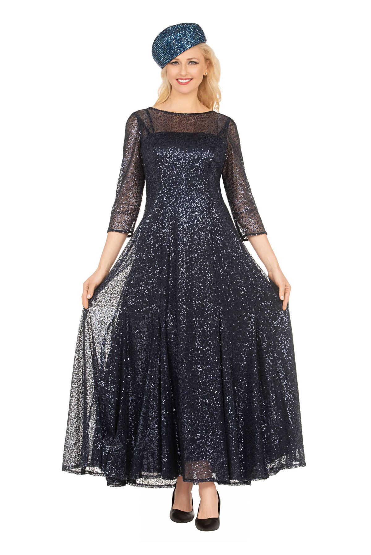 Evening Dress with See-through Sleeves