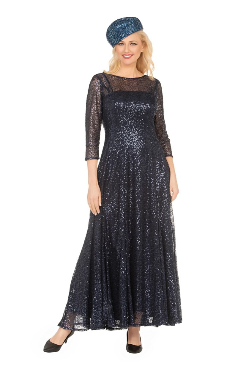 Evening Dress with See-through Sleeves