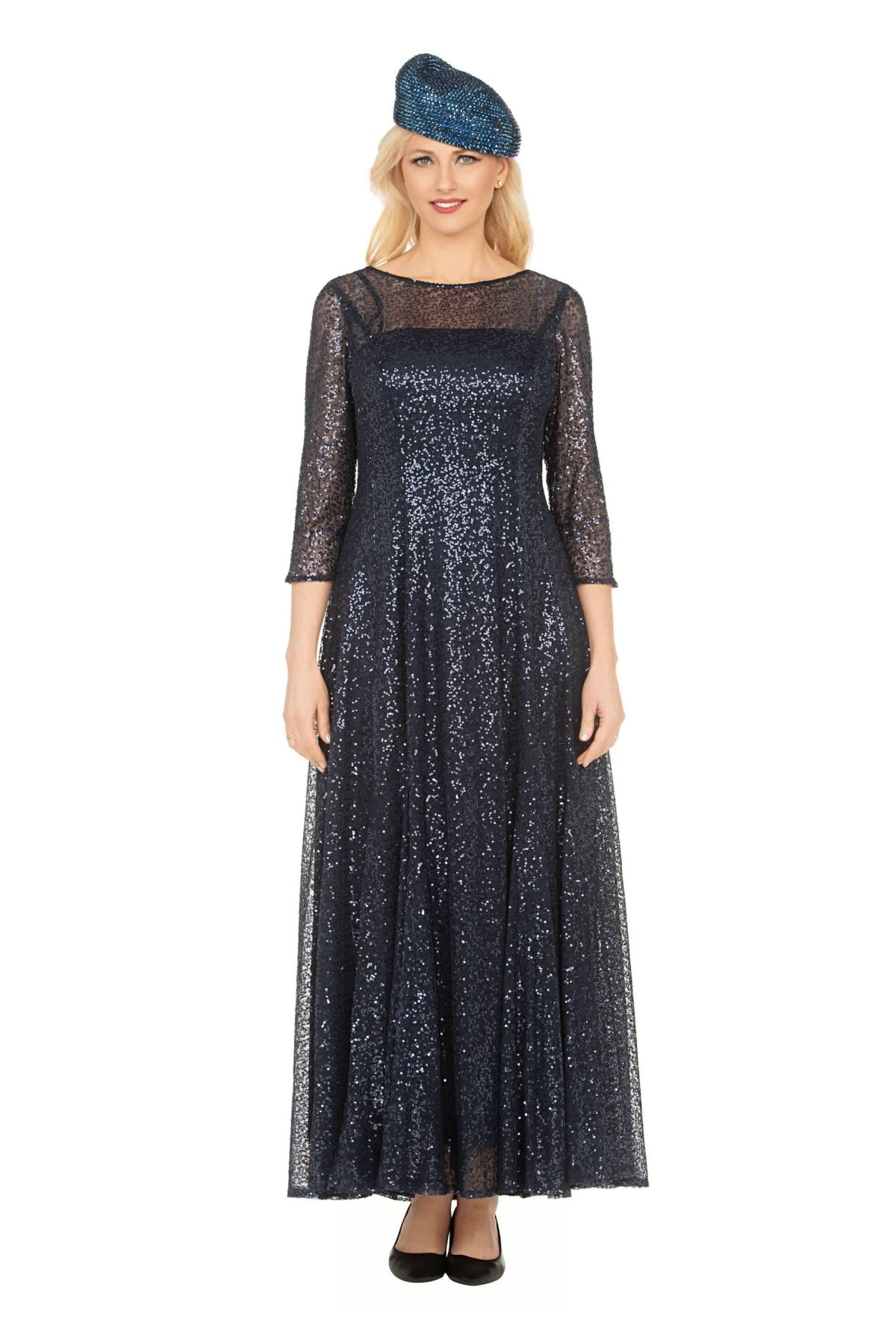 Evening Dress with See-through Sleeves