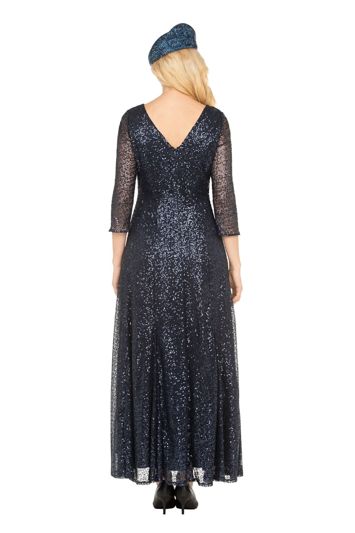 Evening Dress with See-through Sleeves