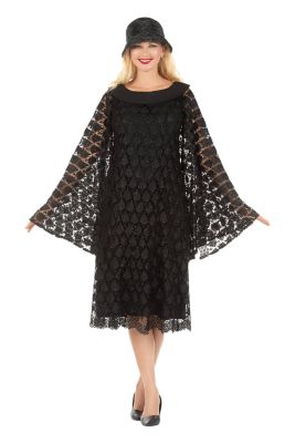 Giovanna Women's Luxurious Sequined Lace Shift Dress with Faux Cape and Rounded Lapel Collar