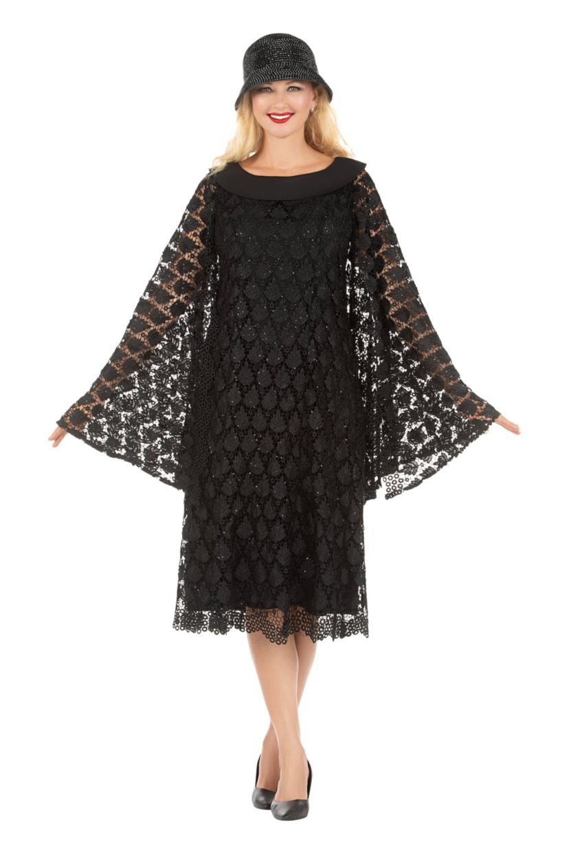 Luxurious Sequined Lace Shift Dress with Faux Cape and Rounded Lapel Collar