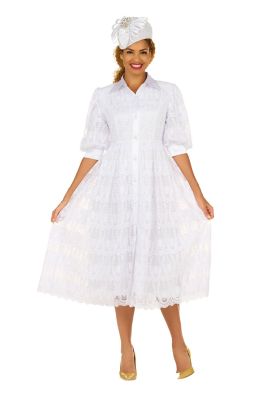 Giovanna Women's A-line Puffy Sleeve Button Down Lace Dress-Plus