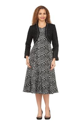 Giovanna Women's Chic Leopard Print A-Line Dress w/ Faux Bolero Jkt