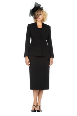 Giovanna Women's 2pc Notch Collar 2-button Skirt Suit - Plus, Black, 26W
