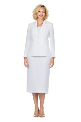 Giovanna Women's 2pc Notch Collar 2-button Skirt Suit - Plus, White, 28W