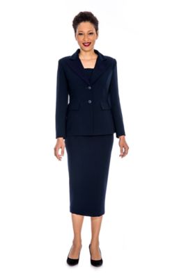 Giovanna Women's 2pc Notch Collar 2-button Skirt Suit - Plus, Navy Blue, 26W