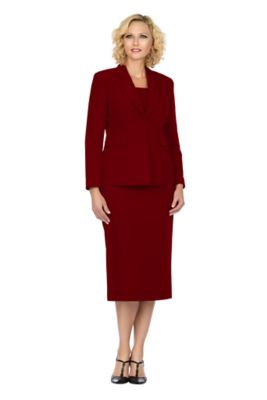 Giovanna Women's 2pc Notch Collar 2-button Skirt Suit - Plus, Burgundy, 26W