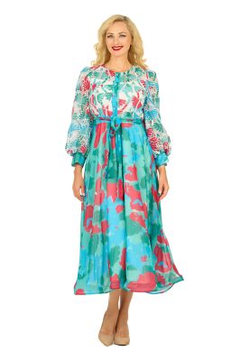 Giovanna Women's Embroidered Floral Chiffon Maxi Dress w/ Belt