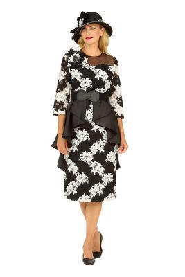 Giovanna Women's Two-Tone Lace Midi Dress w/ Ruffle Peplum&Belt