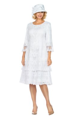 Giovanna Women's Elegant A-Line Tiered Lace Dress, White, 18