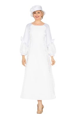 Giovanna Women's A-line Balloon Slv Dress w/ Circular Petal Design, White, 28W