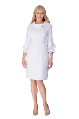 Giovanna Women's Draped Collar Bell Sleeve Shift Dress, White, 26W