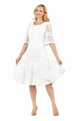 Giovanna Women's Ornate Lace Fit-and-Flare Midi Dress, White, 18