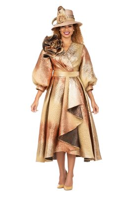 Giovanna Women's Metallic Brocade Dress with Cascade Ruffle, 18