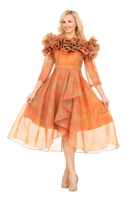 Giovanna Women's Orange Ruffle Collar High-Low Organza Dress, 16