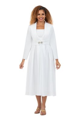 Giovanna Women's Luxe Shantung 2pc Midi Dress & Bolero Jacket Set, White, 28W