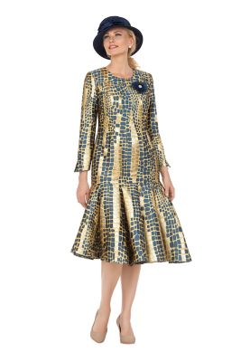 Giovanna Women's Metallic Mosaic Brocade Drop-Waist Flare Dress, 20