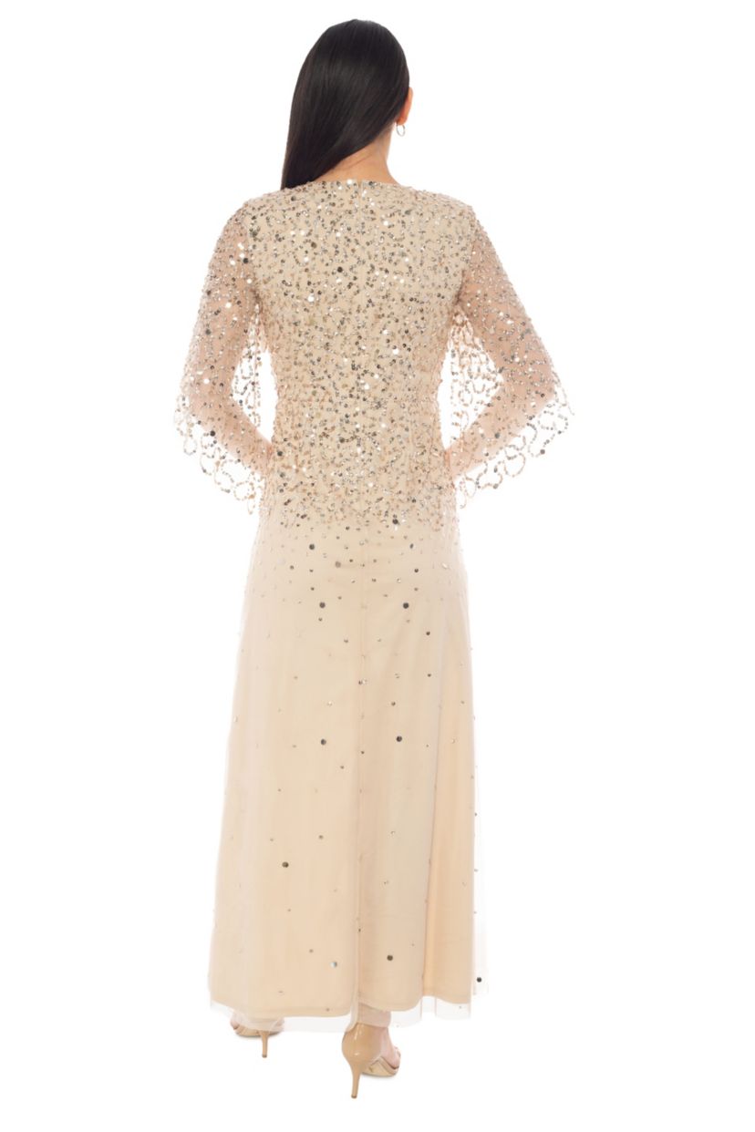 Oleg Cassini Beaded All Over Flutter Sleeve Gown | Belk