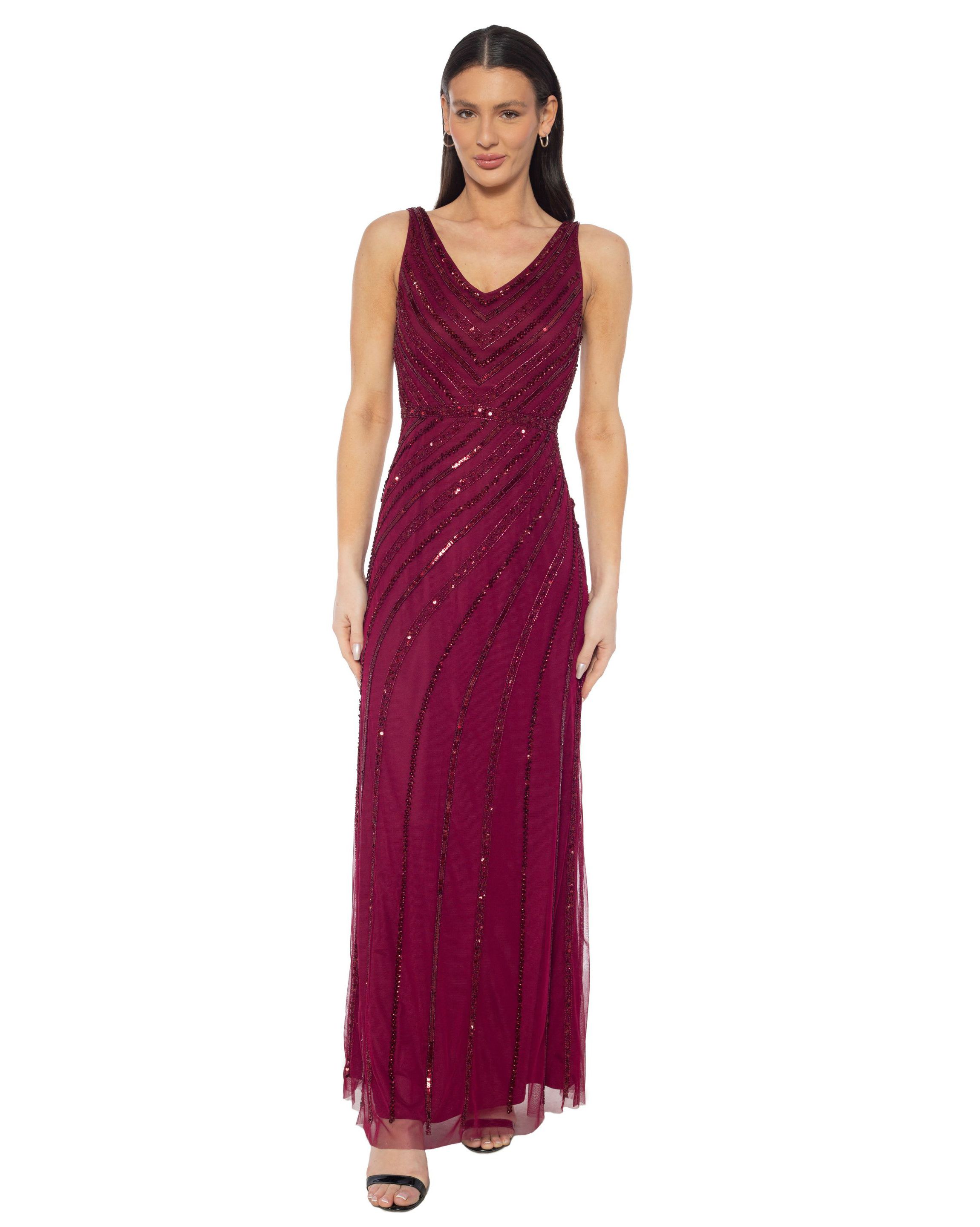 oleg cassini beaded dress Oleg Cassini V-Neck Allover Beaded Dress