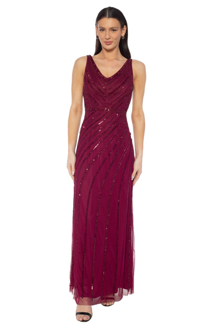 Oleg Cassini Women's V-Neck Allover Beaded Dress, XL