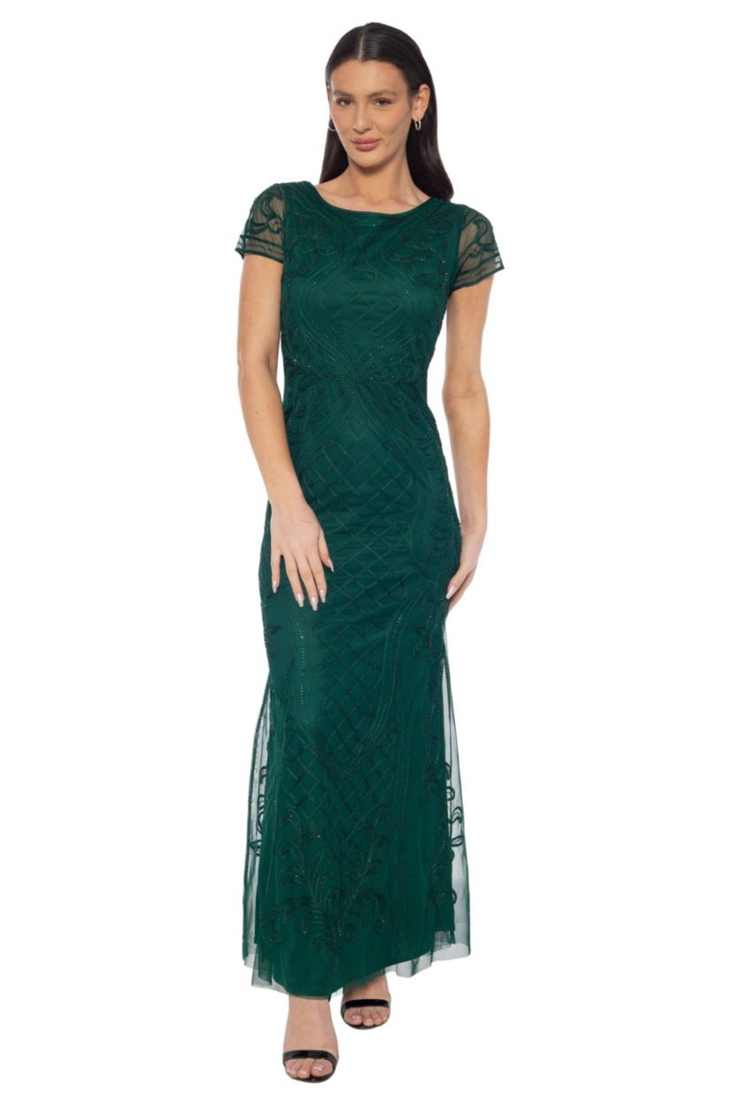 empire waist wedding guest dress Elegant Chiffon Maxi Dress – Wedding Guest & Vacation Gown 2618-4 Red / S