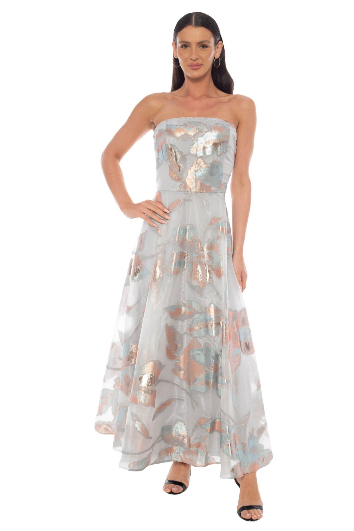 Strapless Organza Burn Out Gown