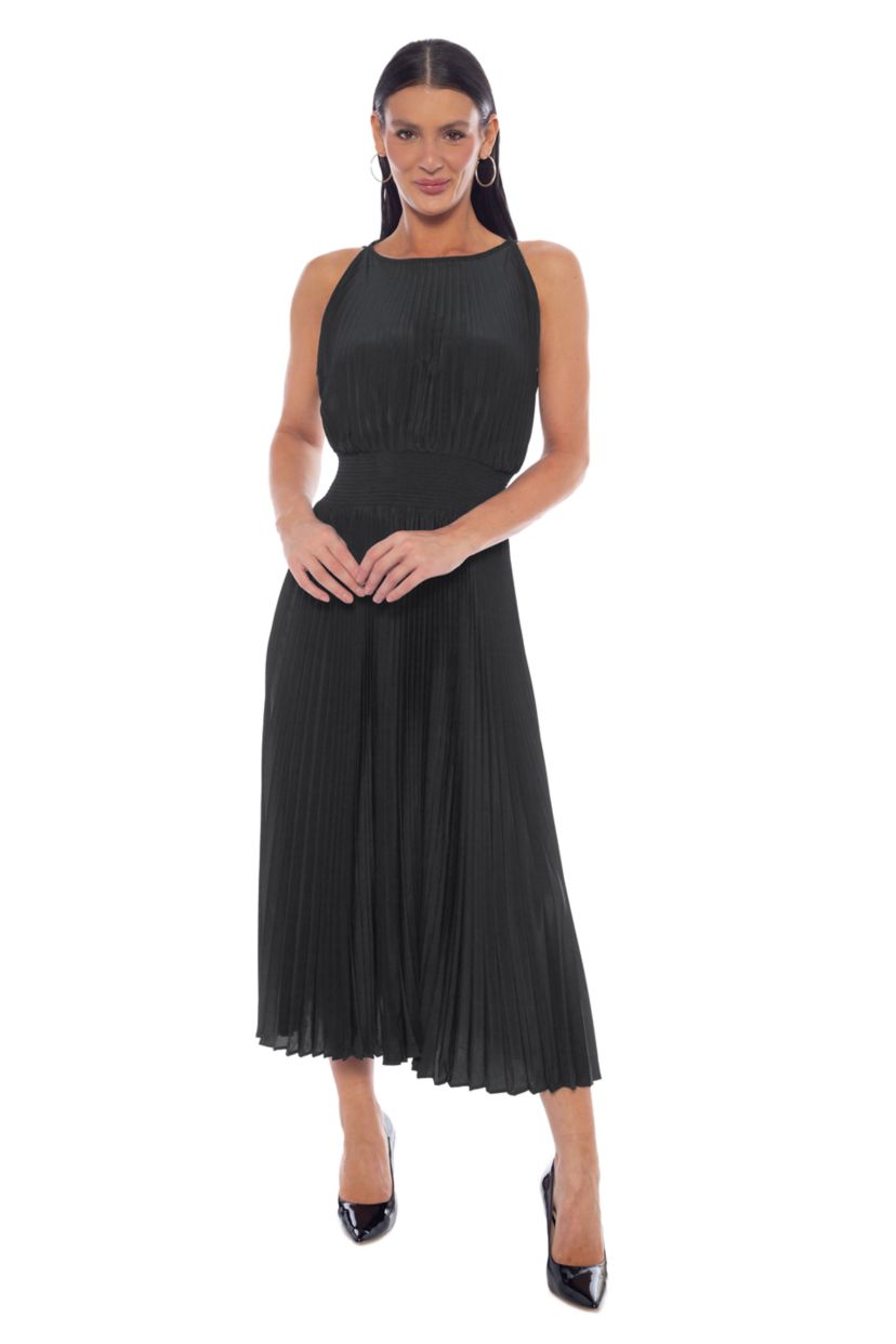 Oleg Cassini Smock Waist Pleated Midi Dress | Belk