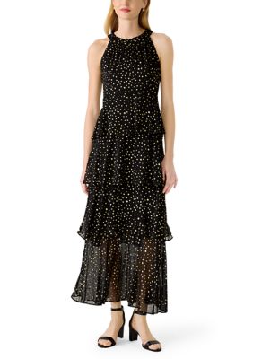 Tommy Hilfiger Women's Sleeveless Polka Dot Tiered Chiffon Dress, 2