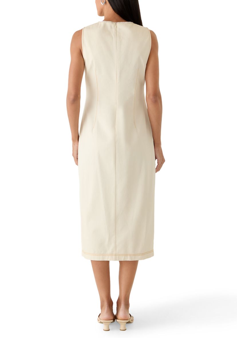 BCBG Women's Sleeveless Rhinestone Crew Neck Midi Dress - Ecru - 10