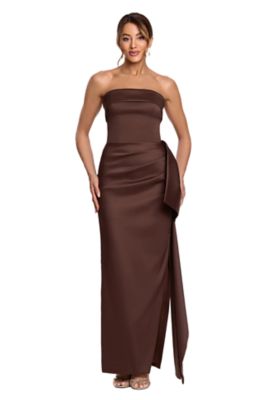 Xscape Women's Long Strapless Mikado Side Ruffle, 8