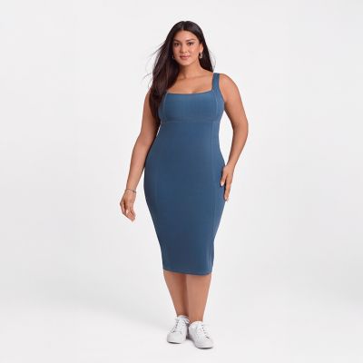 S3 Apparel Women's Sculpting Shapewear Denim Square Neck Tank Midi Dress, XXL
