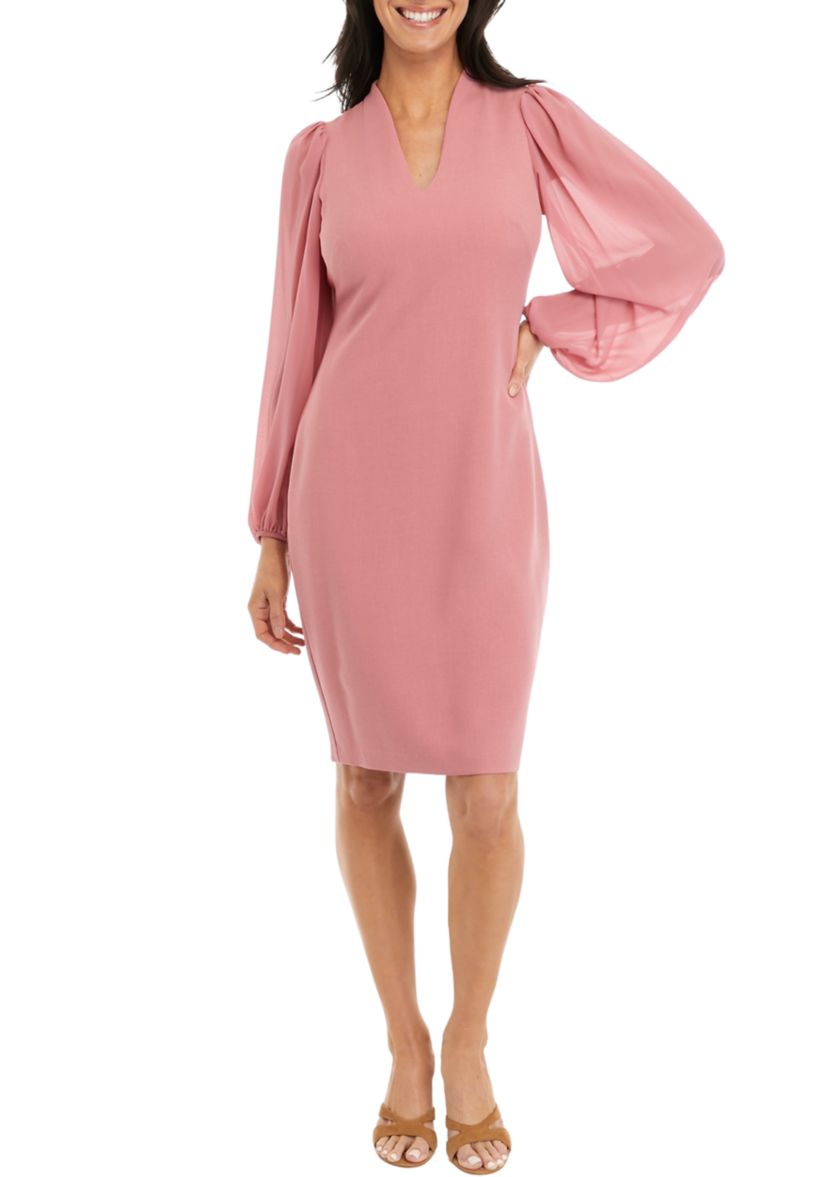 Womens Long Chiffon Sleeve Crepe Dress 